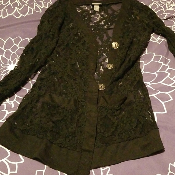 Black Lace button cardigan with pockets - Picture 4 of 4
